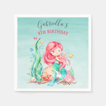 Cute Watercolor Mermaid Under The Sea Birthday Nap Napkins by SpecialOccasionCards at Zazzle