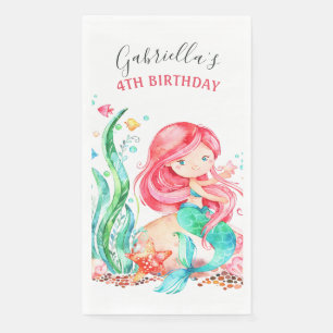 Cute Watercolor Mermaid Under the Sea Birthday Pap Paper Guest Towels