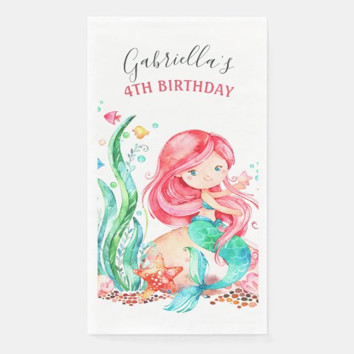Cute Watercolor Mermaid Under the Sea Birthday Pap Paper Guest Towels