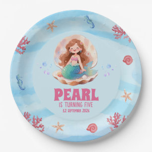 Cute Watercolor Mermaid Under the Sea Birthday Paper Plates