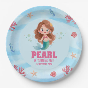 Cute Watercolor Mermaid Under the Sea Birthday Paper Plates