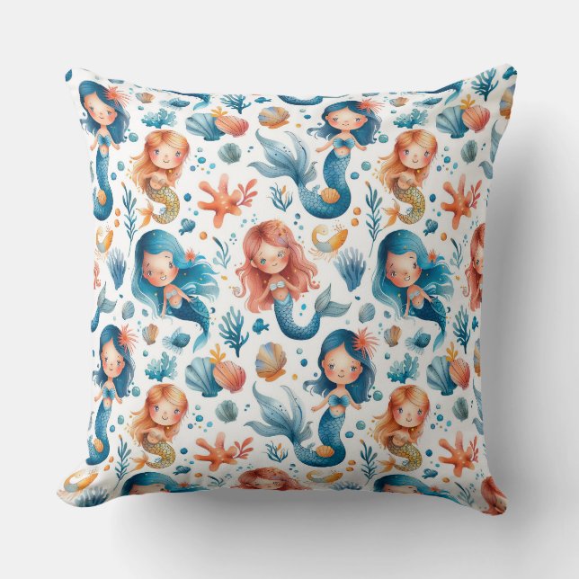  Cute watercolor mermaids for kids  Throw Pillow (Front)