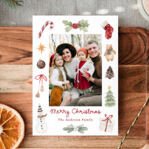 Cute Watercolor Merry Christmas Family Photo