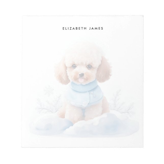 Cute Watercolor Miniature Apricot Poodle Puppy Dog Notepad (Front)