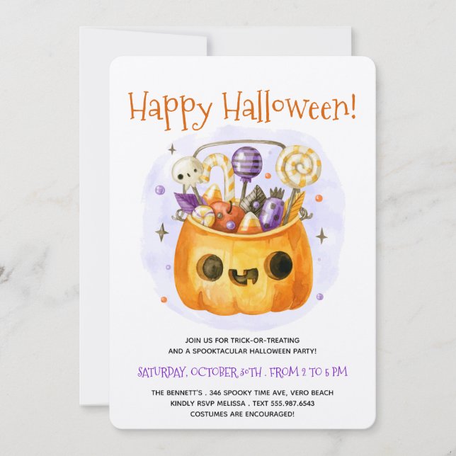 Cute Watercolor Minimal Adult Halloween Party  Invitation (Front)