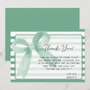 Cute Watercolor Mint Bow Baby Shower Thank You Card