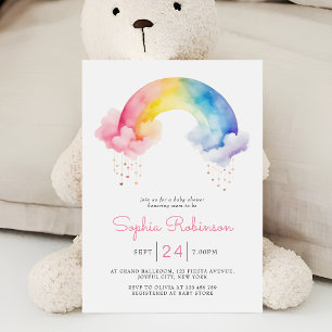 Cute Watercolor Modern  Rainbow Baby Shower Invitation
