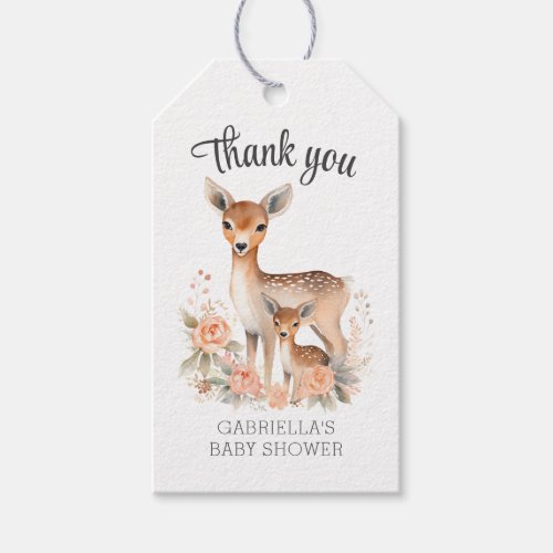 Cute Watercolor Mom Deer and Baby Baby Shower Gift Tags