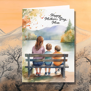 Cute Watercolor Mom & Kids Mother's Day Card