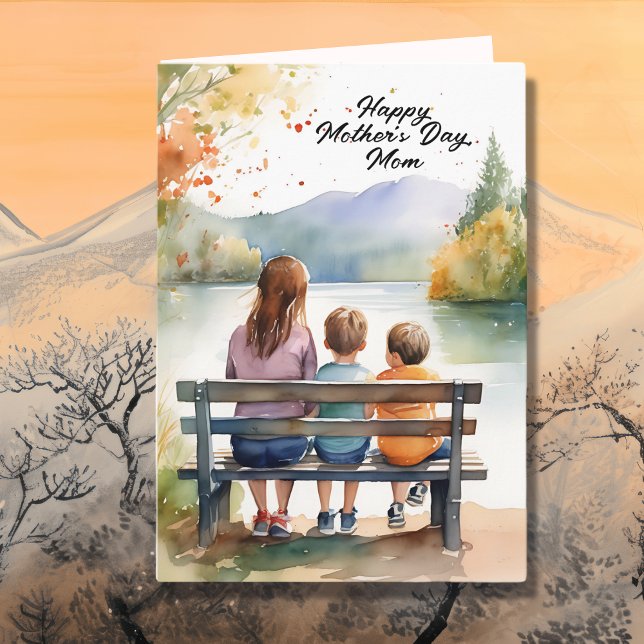 Cute Watercolor Mom & Kids | Mother's Day Card (Creator Uploaded)