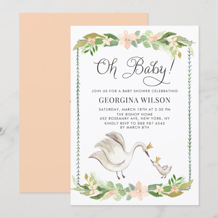 Cute Watercolor Mommy and Baby Swans Baby Shower Invitation