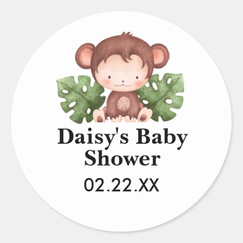 Cute Watercolor Monkey Baby Shower Classic Round Sticker