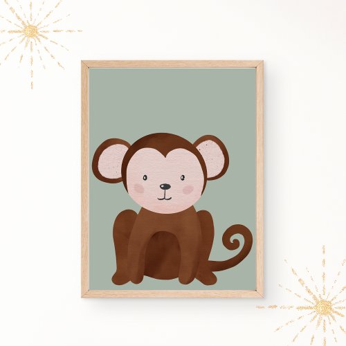 Cute Watercolor Monkey Nursery Poster