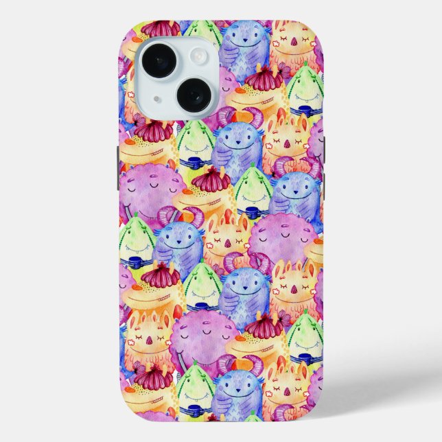 Cute Watercolor Monsters Case-Mate iPhone Case (Back)