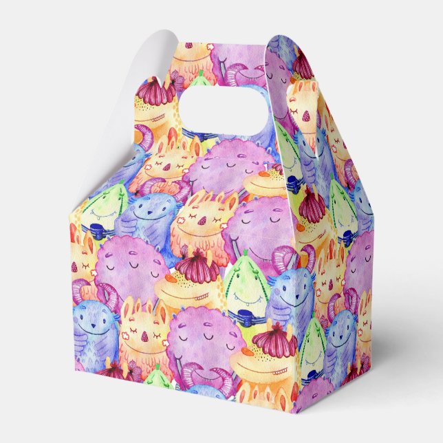 Cute Watercolor Monsters Favor Boxes (Front Side)