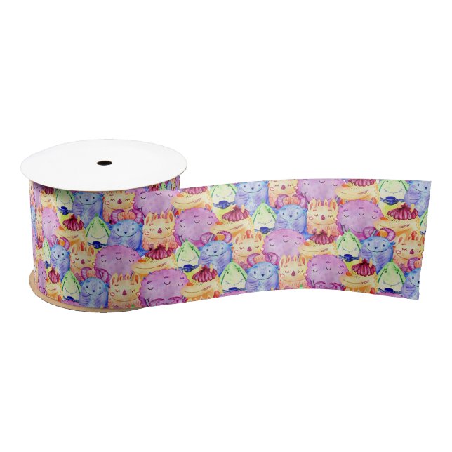 Cute Watercolor Monsters Satin Ribbon (Spool)