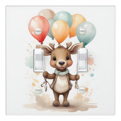 Cute Watercolor Moose Balloons Nursery Kids Room Light Switch Cover