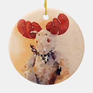 Cute Watercolor Moose Ceramic Ornament