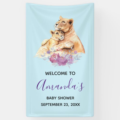 Cute Watercolor Mother Lion  Cub Baby Shower Banner