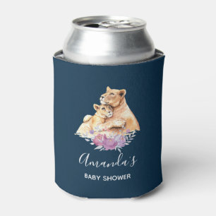 Cute Watercolor Mother Lion & Cub Baby Shower Can Cooler