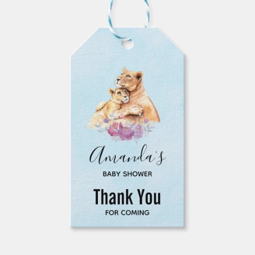 Cute Watercolor Mother Lion  Cub Baby Shower Gift Tags