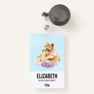 Cute Watercolor Mother Lion & Cub Badge