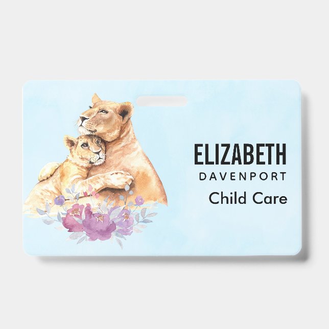 Cute Watercolor Mother Lion & Cub Badge (Front)