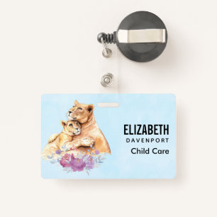 Cute Watercolor Mother Lion & Cub Badge
