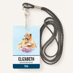 Cute Watercolor Mother Lion & Cub Badge