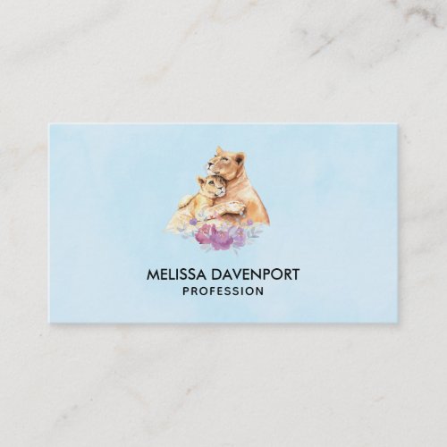 Cute Watercolor Mother Lion  Cub Business Card