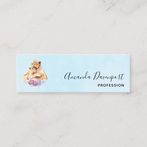 Cute Watercolor Mother Lion  Cub Mini Business Card