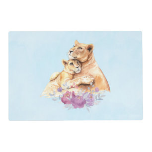 Cute Watercolor Mother Lion & Cub Placemat