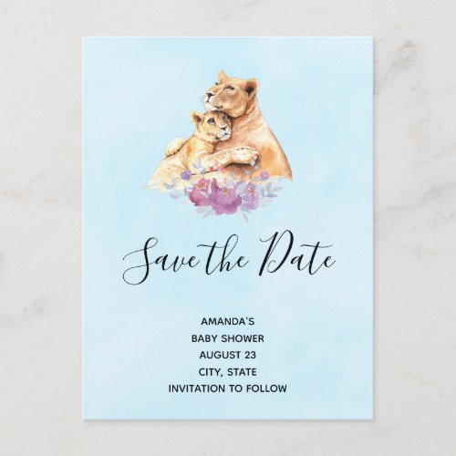 Cute Watercolor Mother Lion  Cub Save the Date Invitation Postcard