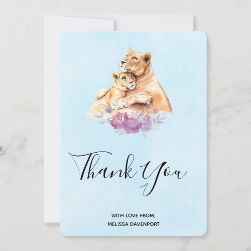 Cute Watercolor Mother Lion  Cub Thank You