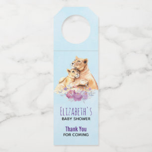 Cute Watercolor Mother Lion & Cub Thank You Bottle Hanger Tag