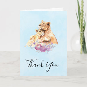 Cute Watercolor Mother Lion & Cub Thank You Card