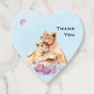 Cute Watercolor Mother Lion & Cub Thank You Favor Tags