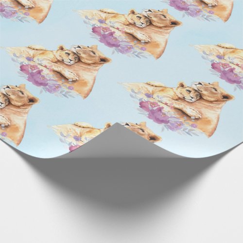 Cute Watercolor Mother Lion  Cub Wrapping Paper