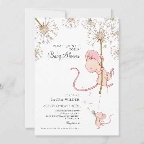 Cute Watercolor Mouse Baby Shower  Invitation