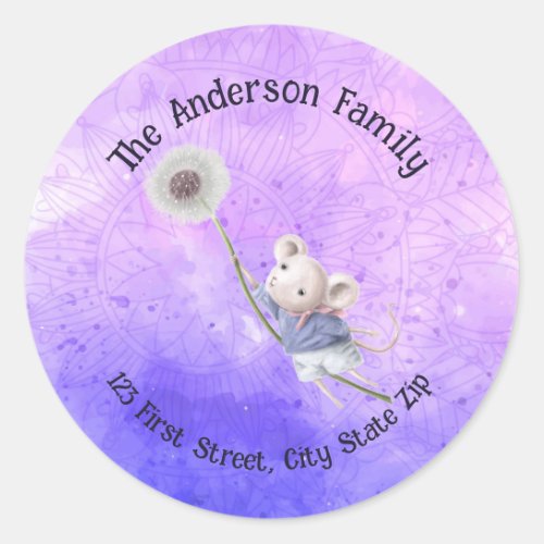 Cute Watercolor Mouse Drifting Dandelion Animal  Classic Round Sticker