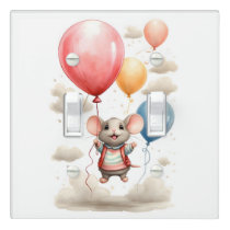 Cute Watercolor Mouse Floating Nursery Kids Room Light Switch Cover