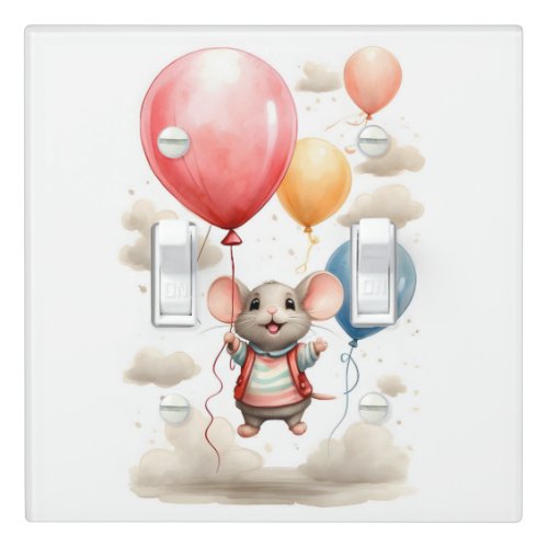 Cute Watercolor Mouse Floating Nursery Kids Room Light Switch Cover