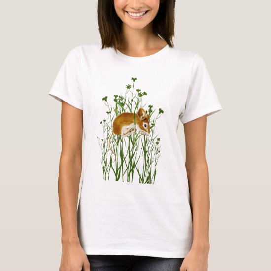 Cute Watercolor Mouse Hanging on to grass T-Shirt