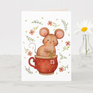 Cute Watercolor Mouse In A Teacup Birthday Card