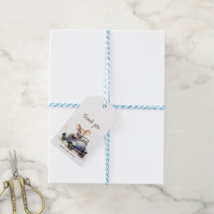 Cute Watercolor Mouse in Blue Car Baby Shower Gift Tags