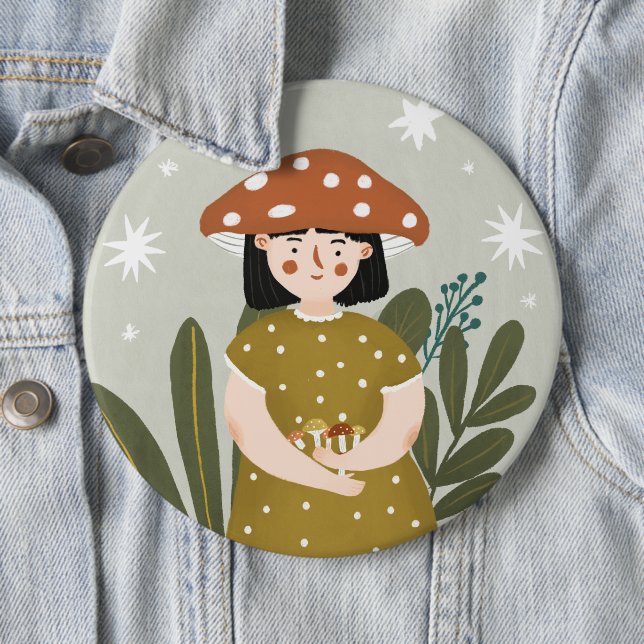 Cute Watercolor Mushroom girl button (In Situ)