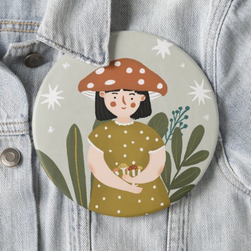 Cute Watercolor Mushroom girl button