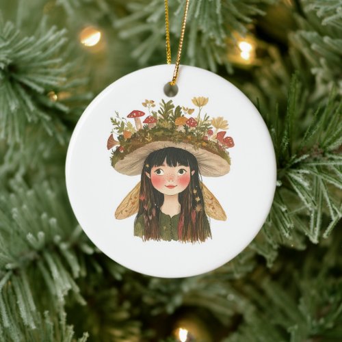 Cute Watercolor Mushroom Girl Fairy Pinback Button Ceramic Ornament