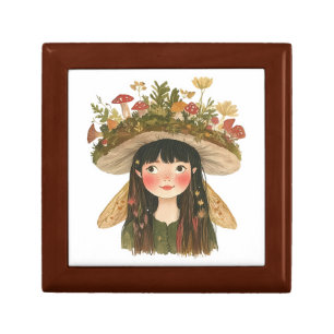 Cute Watercolor Mushroom Girl Fairy Pinback Button Gift Box