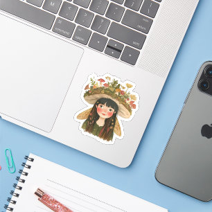 Cute Watercolor Mushroom Girl Fairy Sticker